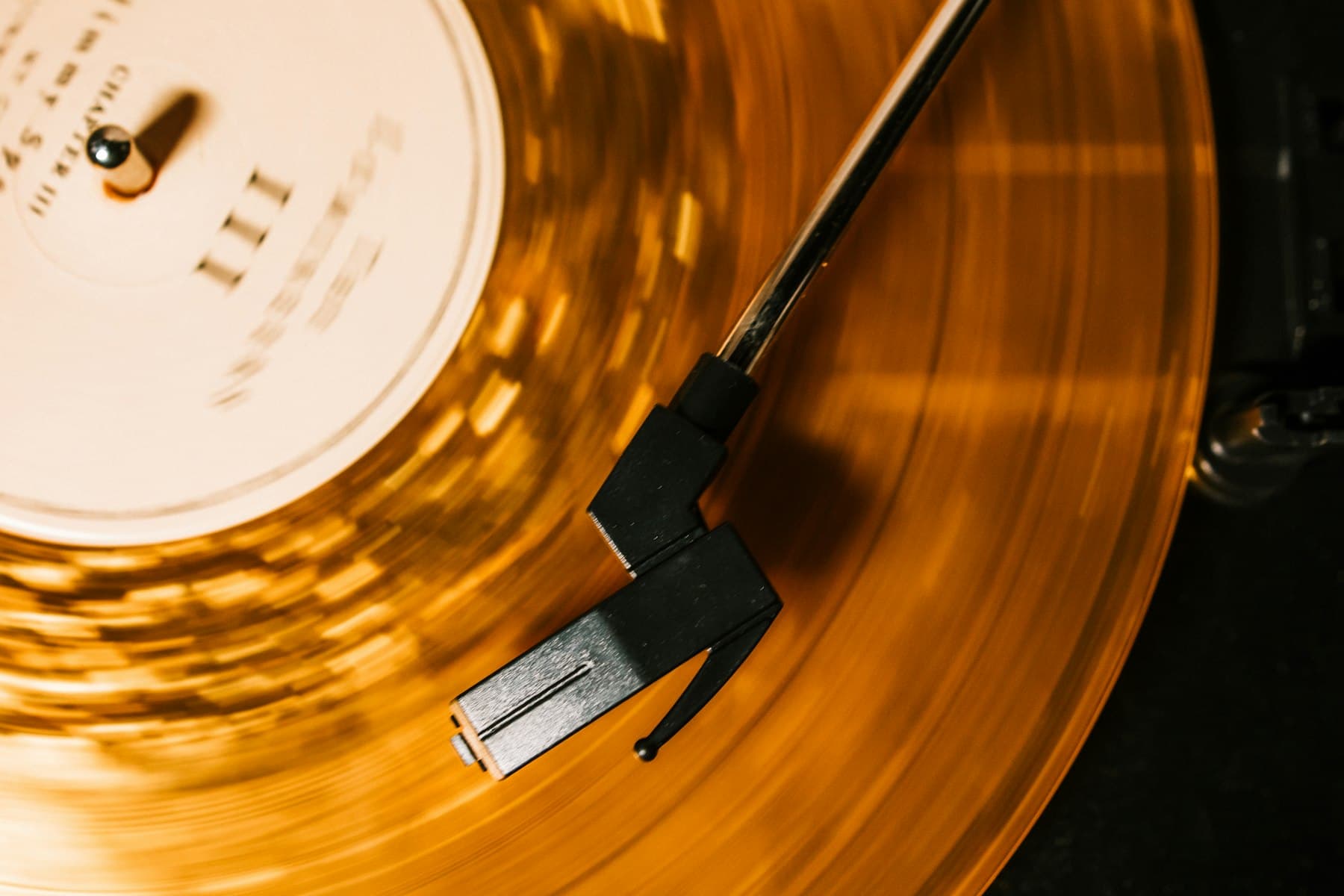 A record spinning on a turntable, close up